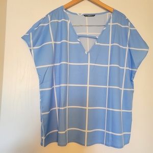 Blue and White Blouse